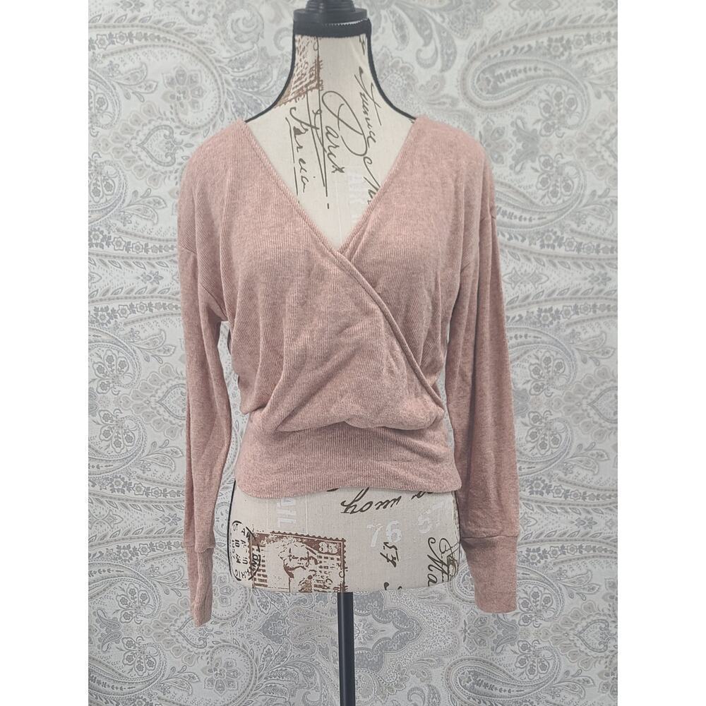 Lush women's wrap long sleeve sweater apricot Size Small office church feminine